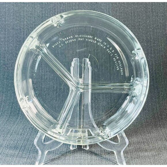 Vintage Pyrex Clear Glass Divided Plate Meal Pack 8 3/8" Portion Control - Picture 1 of 5